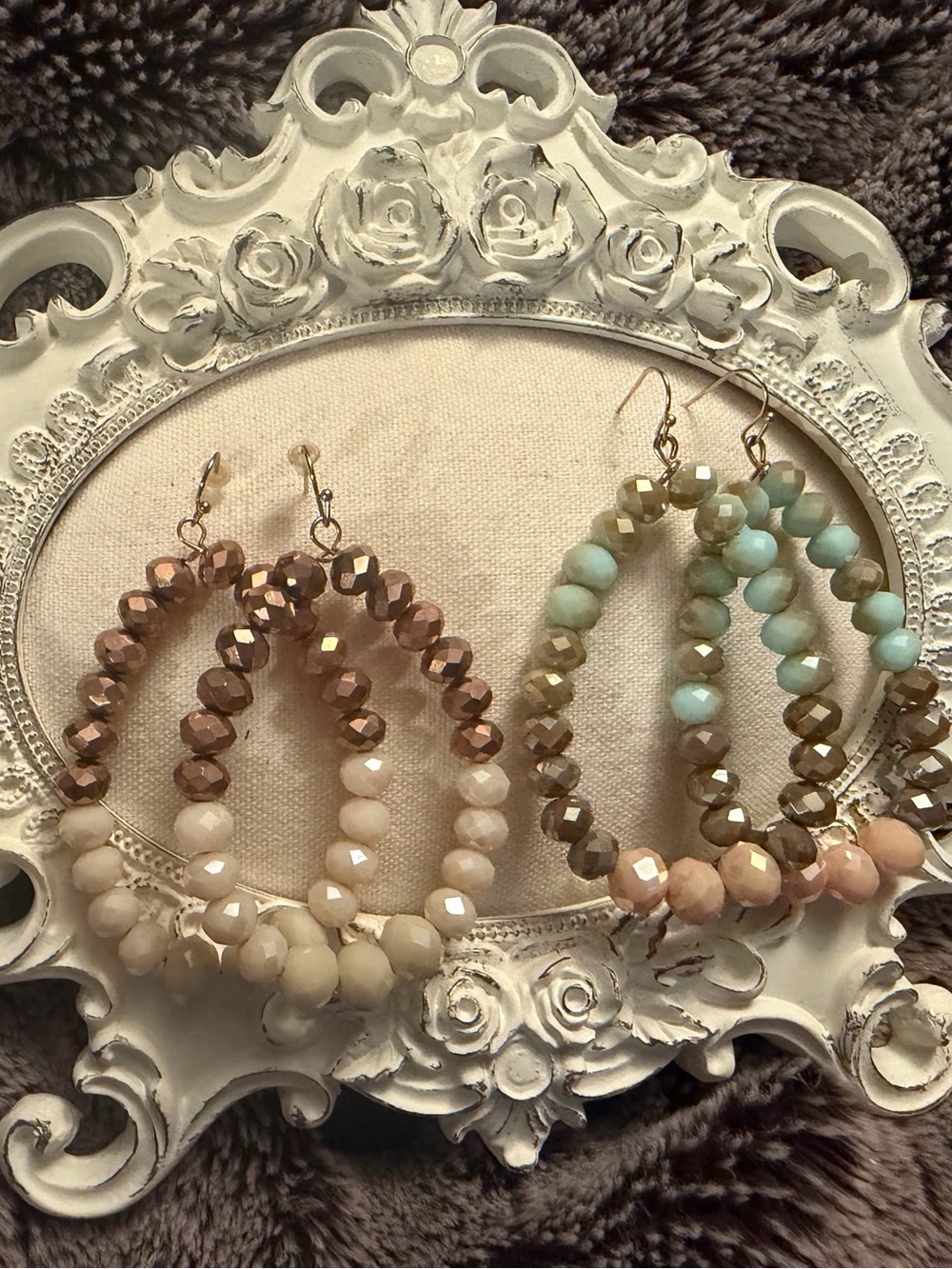 Source Unknown Faceted Beaded Hoop Earrings in Peach, Cream & Mint